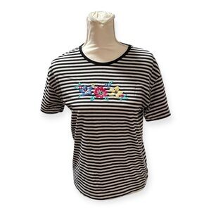 Jaclyn Smith Sport Petite Striped Floral Embroidered Tee‎